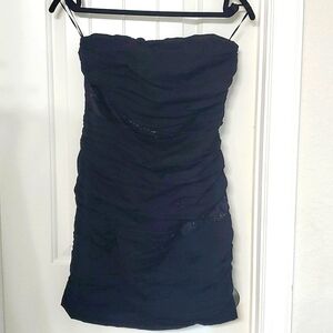 Shimmery ruched Express strapless, lined black party dress, size 6